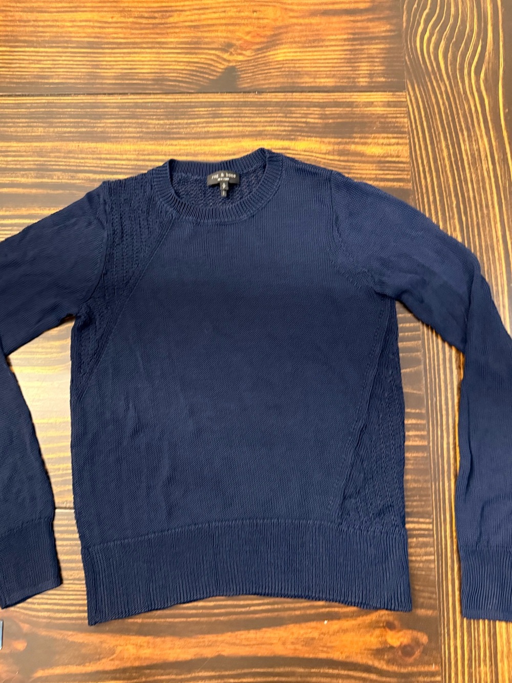 Rag & Bone Navy Blue Open Knit Sheer Crewneck Sweater Size S